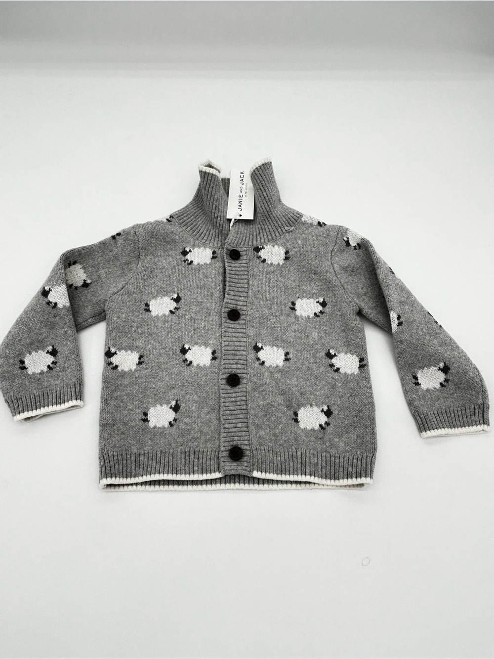 Janie and Jack Gray Knit Cardigan with White Sheep Size 12 to 18 Months (NWT)